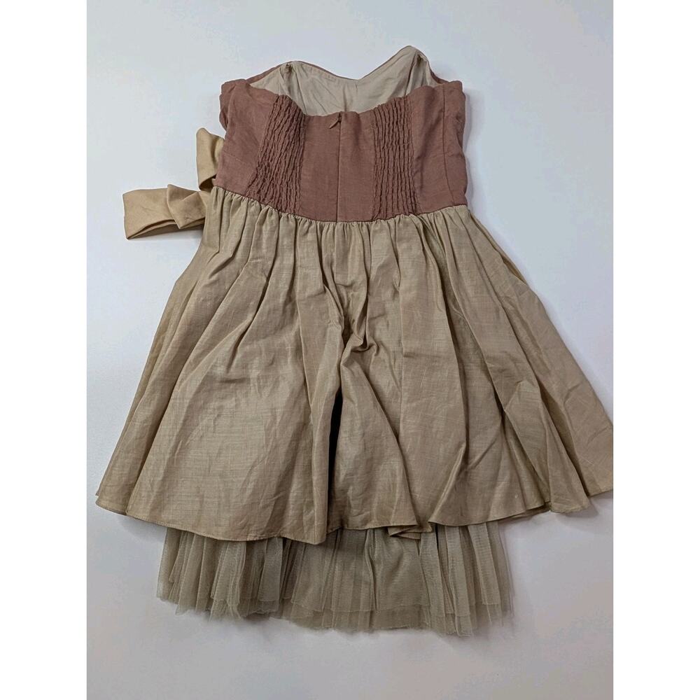 VtG Boho Strapless Dress Linen Mauve Beige Bow Waist Cottagecore See Measurement - Picture 12 of 13